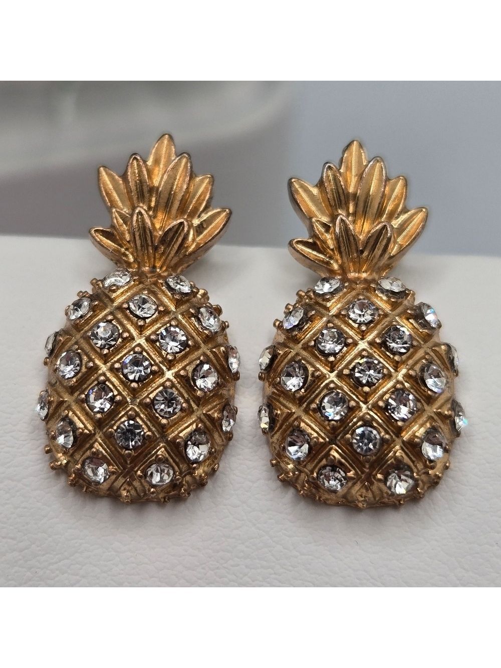 Gold Tone Pineapple Stud Earrings Pave Crystal J.Crew